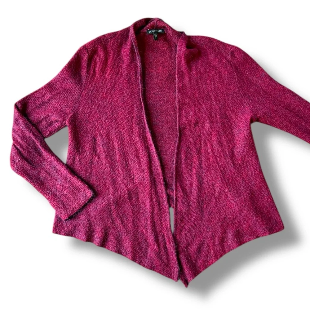 Eileen Fisher Cranberry Red Lightweight Wool/Mohair Open Cardigan Size Small - Picture 6 of 10